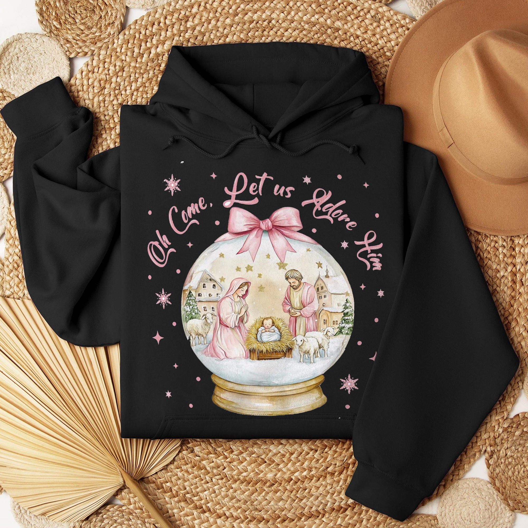 Oh Come Let Us Adore Him Sweatshirt, Be The Light Sweatshirt, Coquette Jesus Christmas Sweatshirt. ILAF18